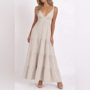 SEASPICE Resortwear Samantha Maxi Dress Sz Small Beige 100% Peruvian Cotton Boho